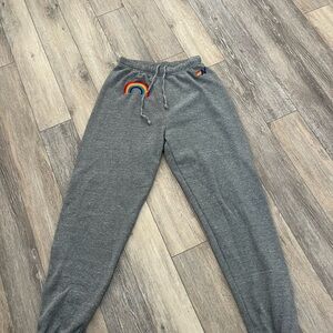 Aviator Nation Gray Joggers with Rainbow Patch